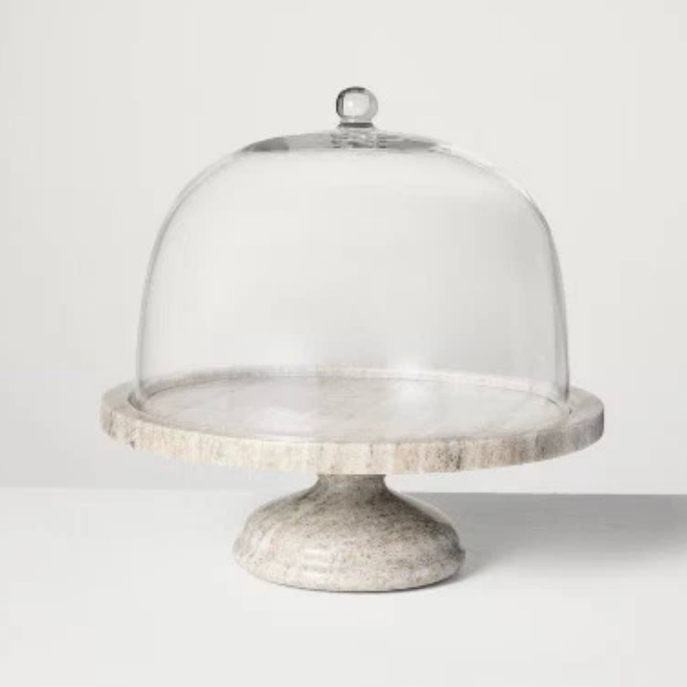 Hearth & Hand With Magnolia Marble Covered Dessert Pedestal Warm Gray